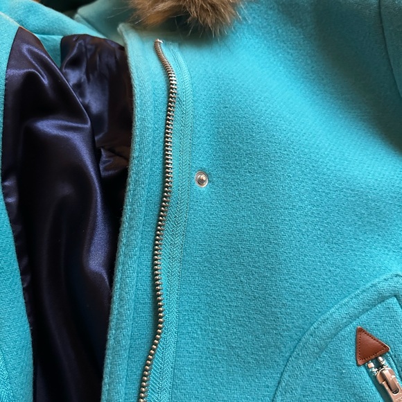 Jcrew Women's turquoise Blue Hooded Coat with Faux Fur Trim - Picture 5 of 8
